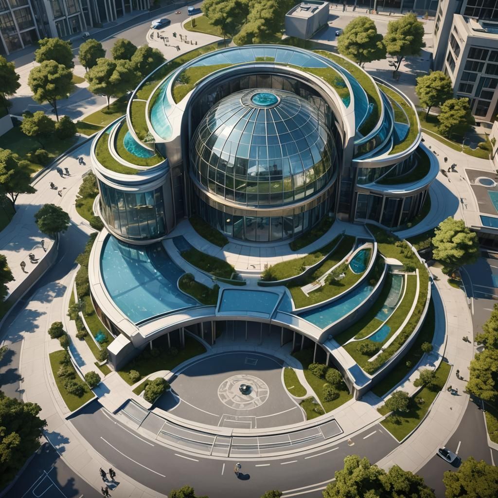 Elliptical Building with Peacock Entrance: Fantasy Concept A...