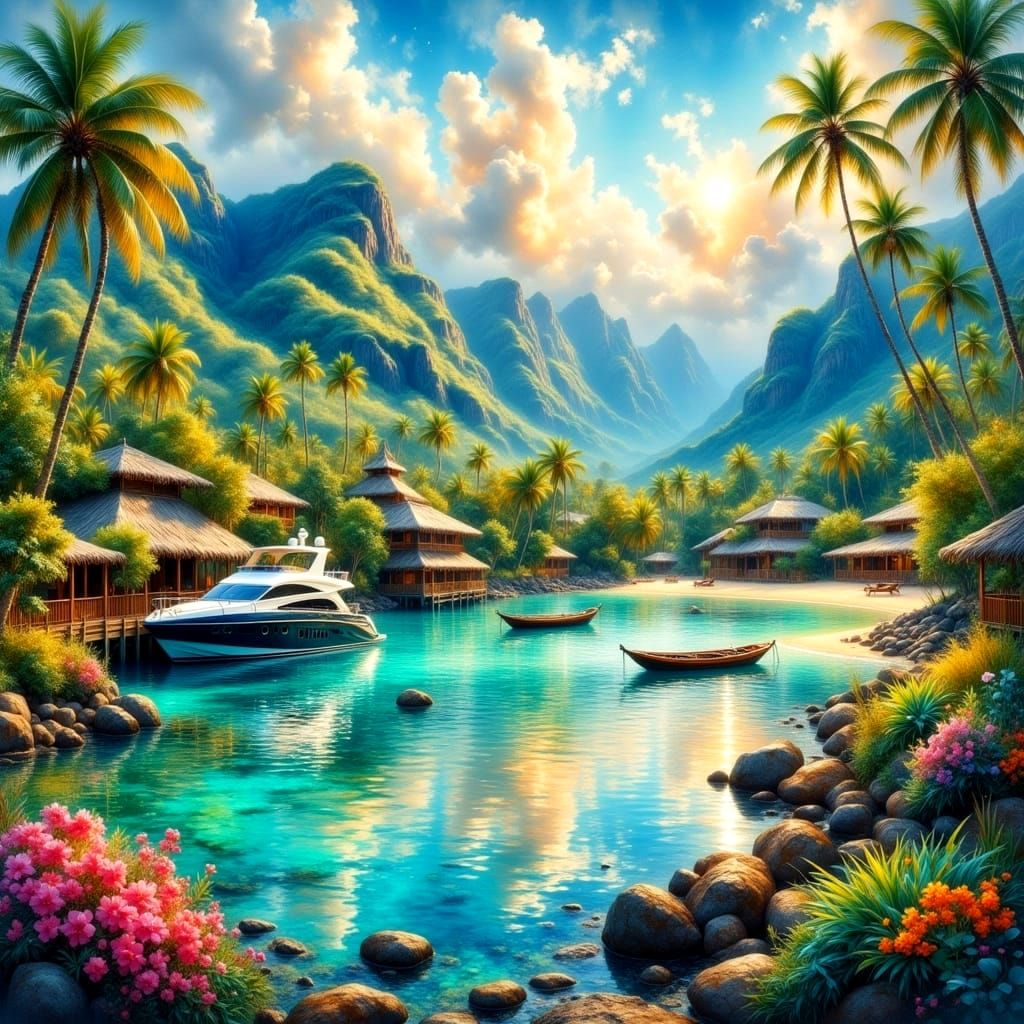 Hawaiian Paradise: Beach Huts and Turquoise Waters in Waterc...