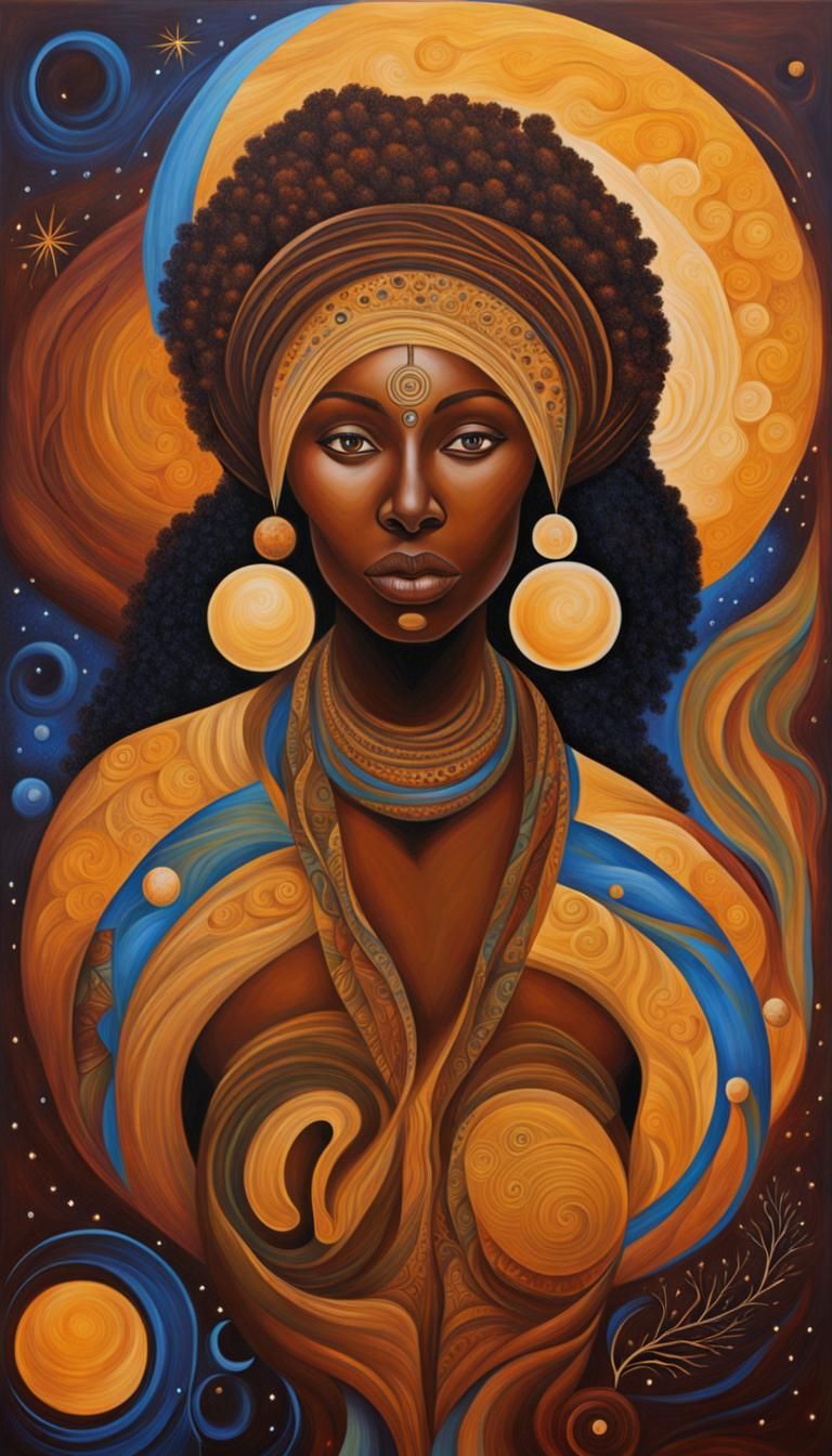 African Earth Mother: Acrylic Art with Celestial Elements