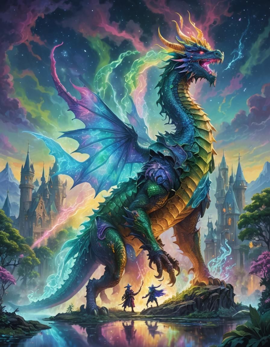 Elegant Dragon Wizard Masterpiece in 80s Anime Style