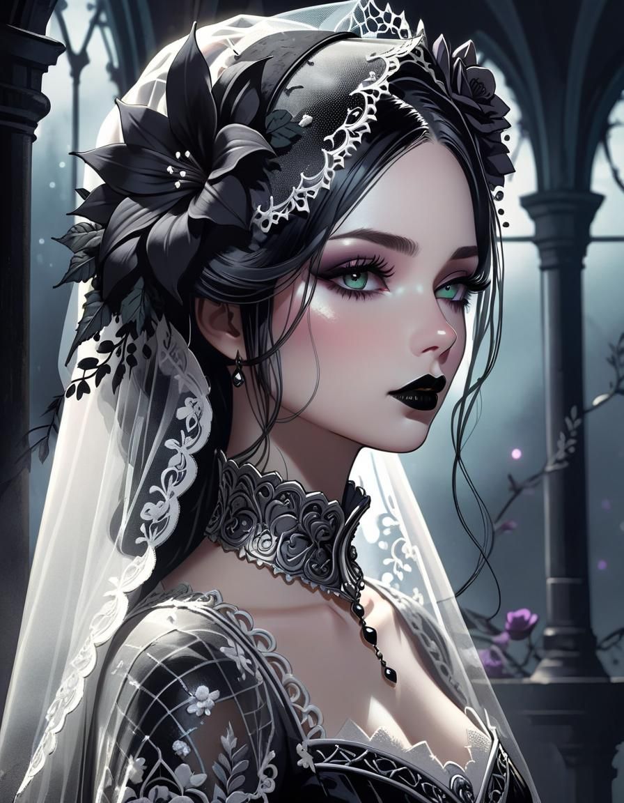 Gothic Bride Portrait in Dark Fantasy Style
