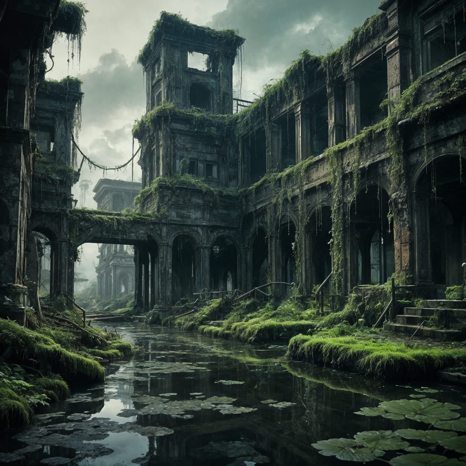 Post-Human World Digital Painting: Nature Reclaims Ruins