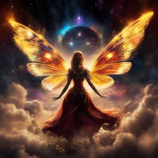 Woman with Butterfly Wings in Dreamlike Digital Art