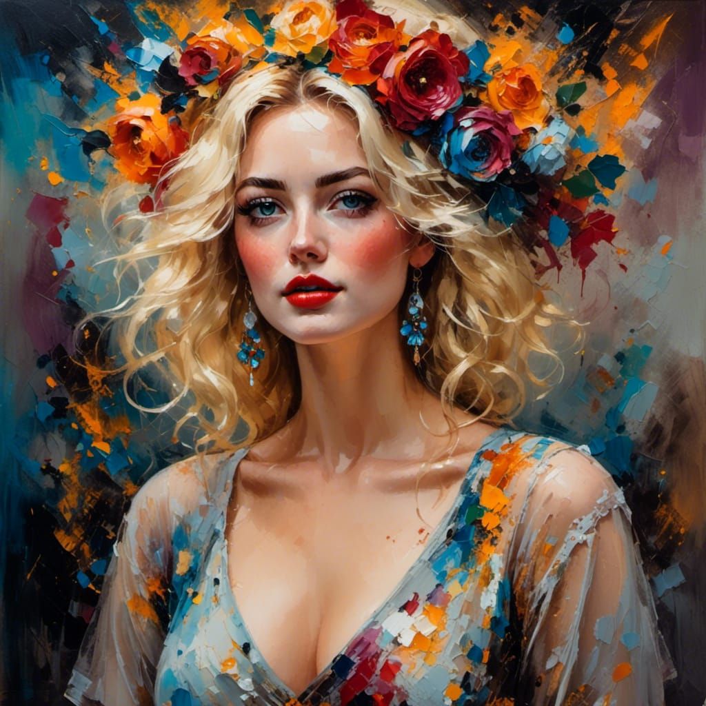 Blonde Woman Portrait with Painted Background