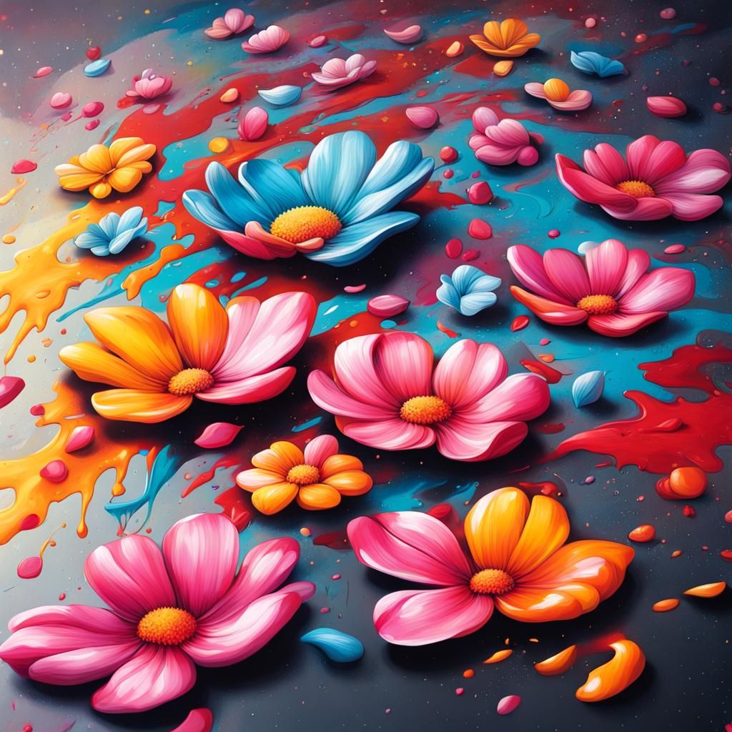 Utopian Flower Petals in Graffiti Splash Art