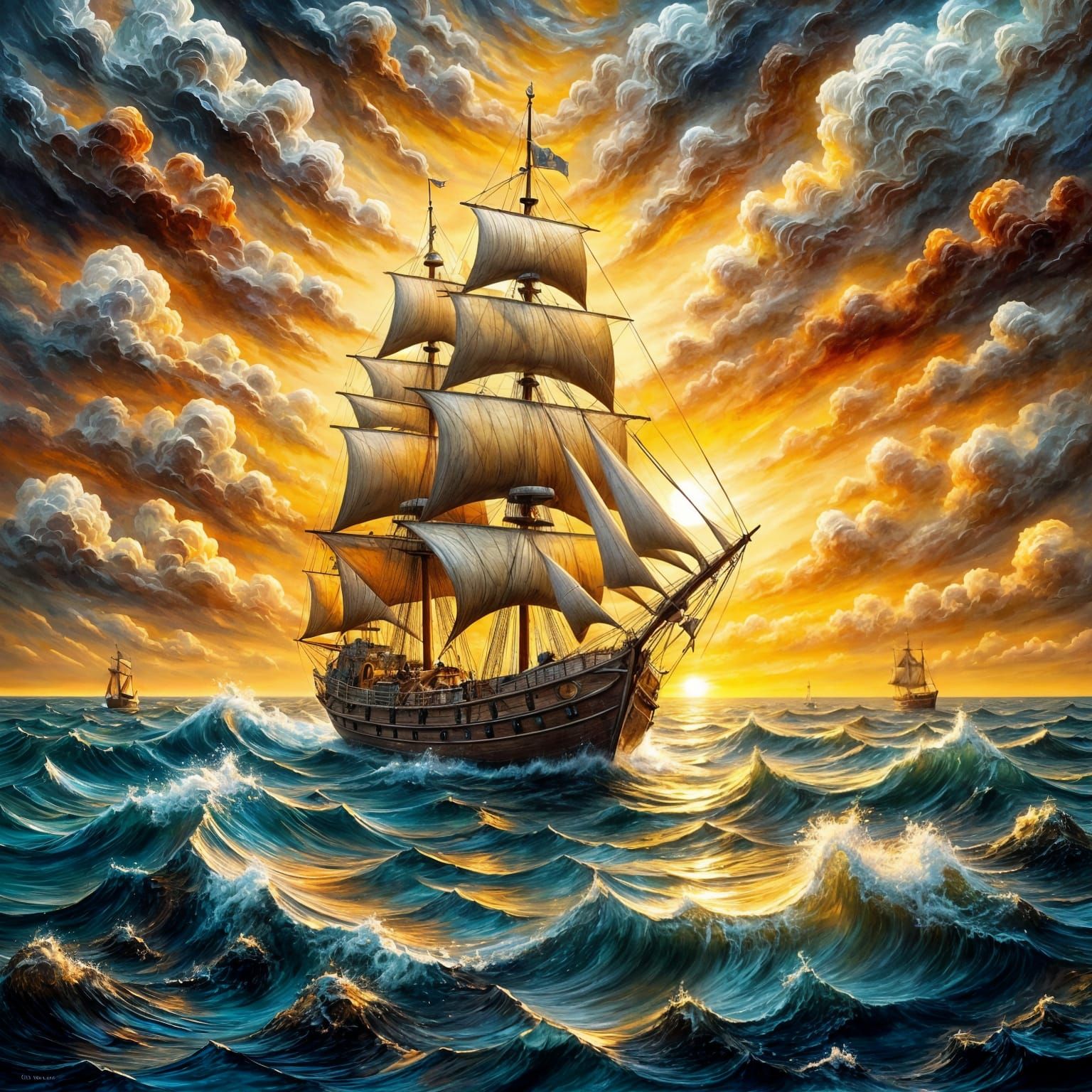 Sailing Ship Emerges from Palette: Oil Painting