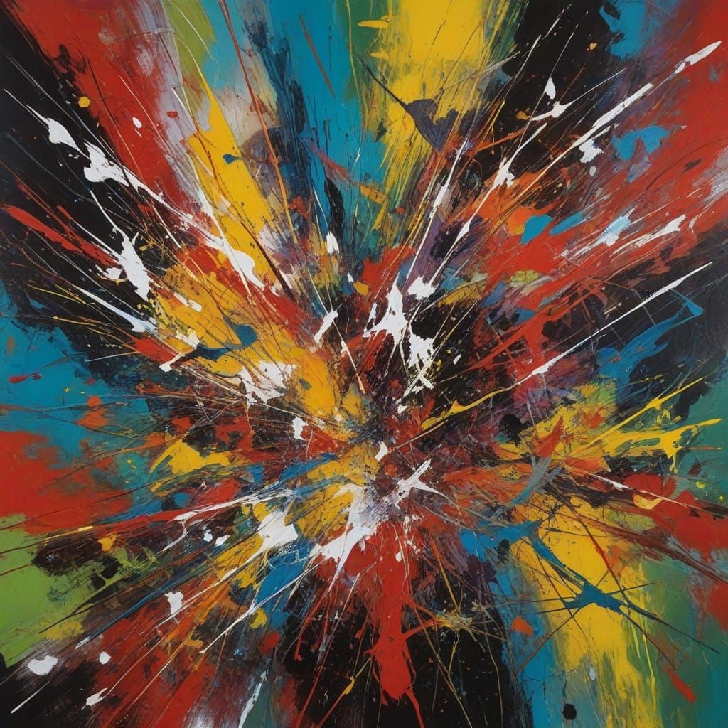 Bold Abstract Expressionist Painting with Thick Textures and...