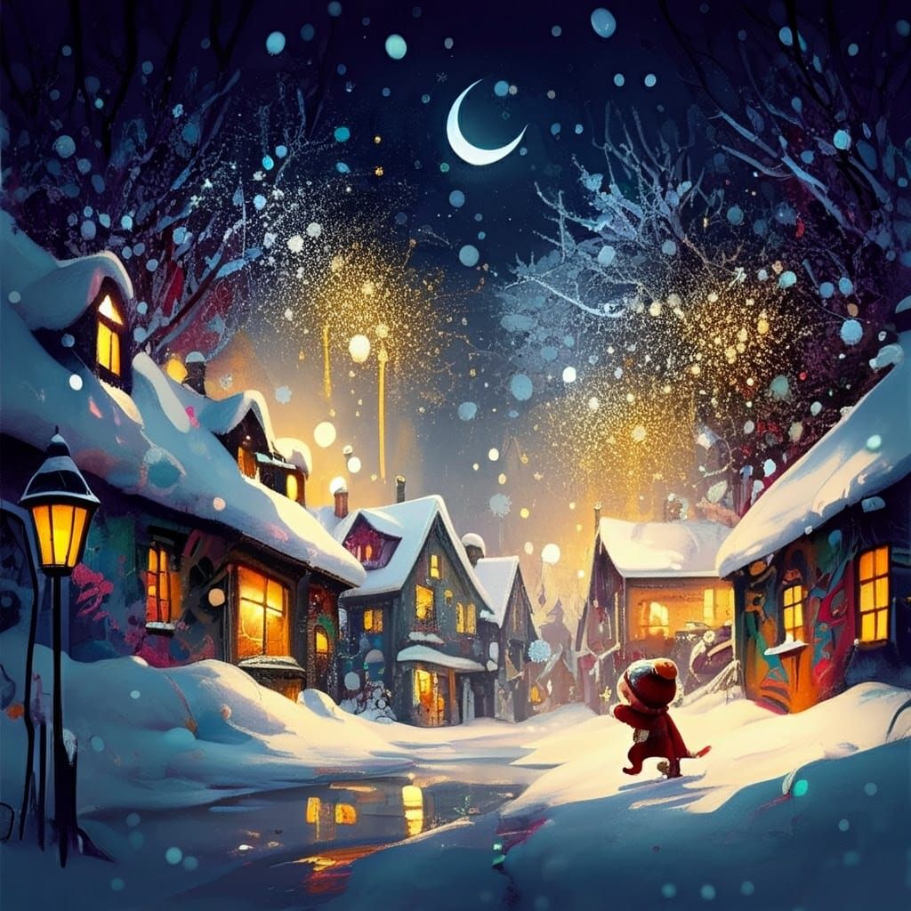 Whimsical Winter Wonderland in a Vibrant, High-Contrast Styl...