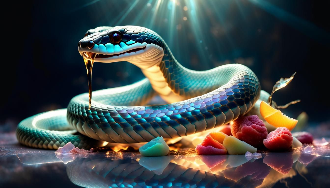 Iridescent Snake with Dessert, Luminescent Scales