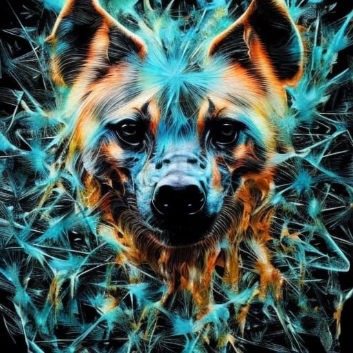 Adorable Hyena Portrait as Inkblot Art