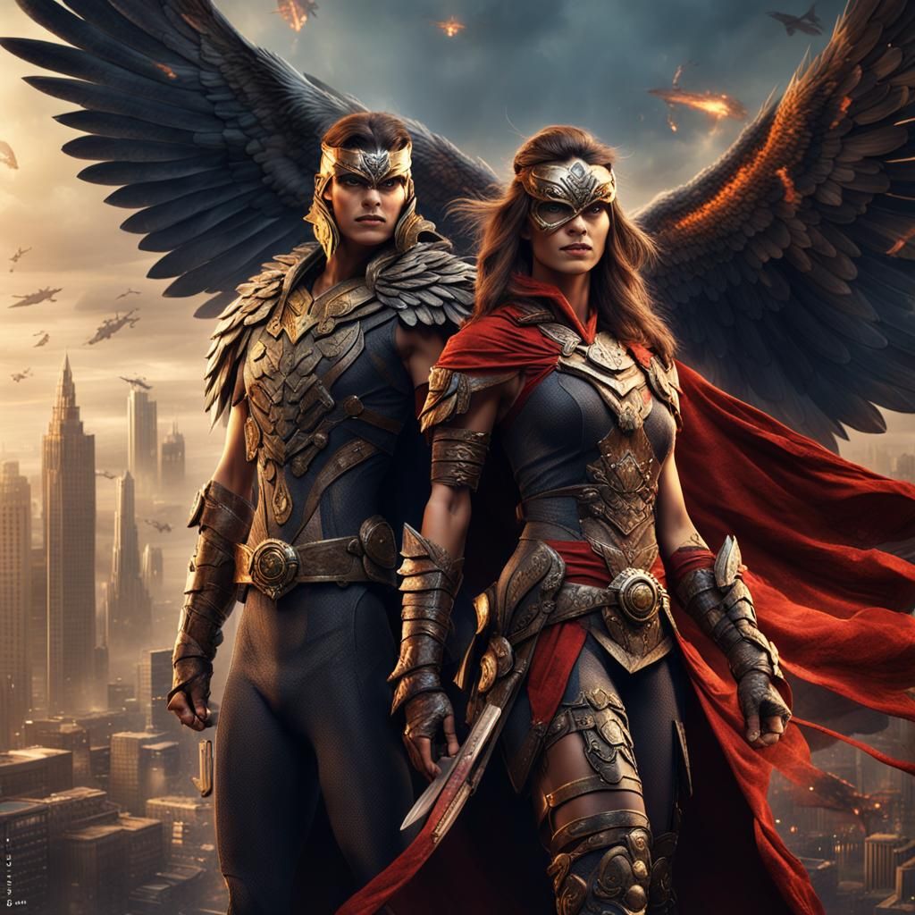 Heroic Hawk Couple in Detailed Matte Painting