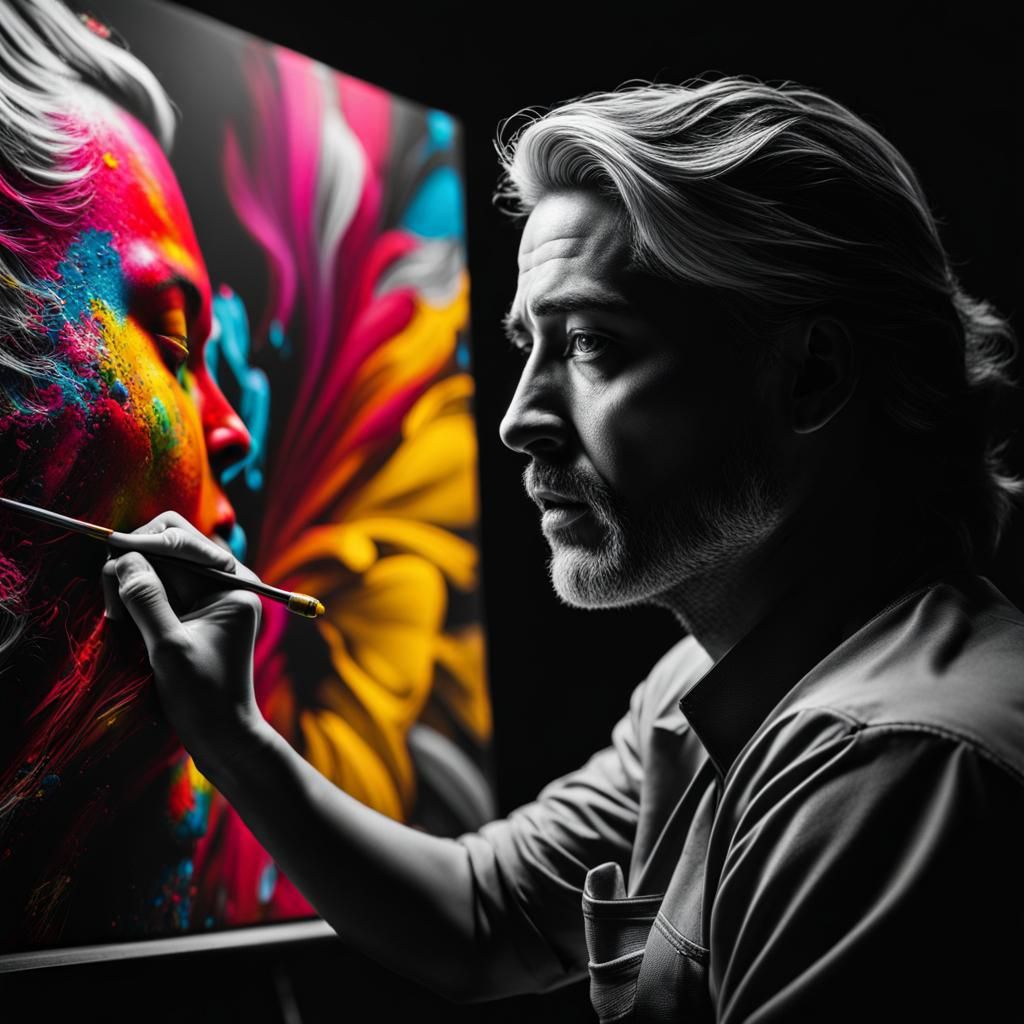 Artist at Work: Grayscale Photo with Color Splash