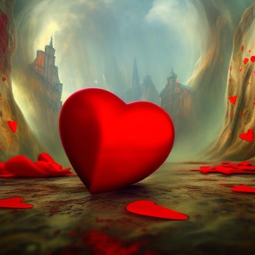 Valentine's Heart in Red Fog: Detailed Matte Painting
