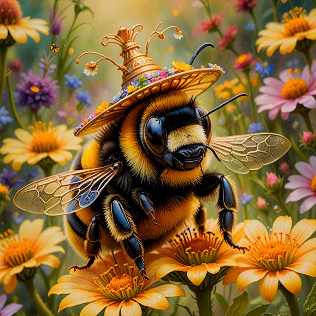 Bumble Bee in Sombrero: Ethereal Oil Painting