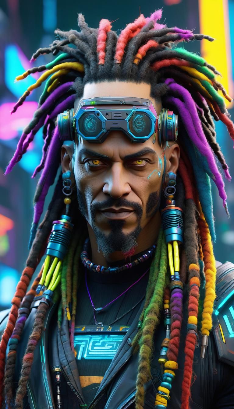 Cyberpunk Rastafarian Cyborg Portrait in Biopunk Style