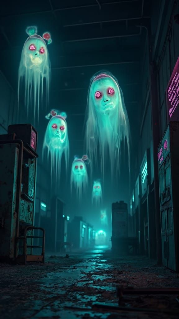 Labyrinthine Factory in Neon-Lit Decay