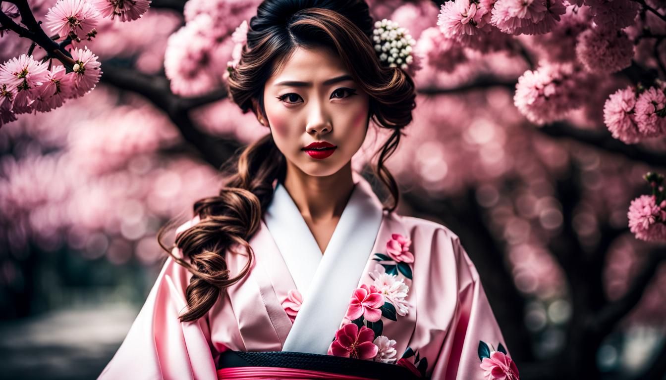 Beautiful Japanese Woman in Kimono with Film Noir Aesthetic