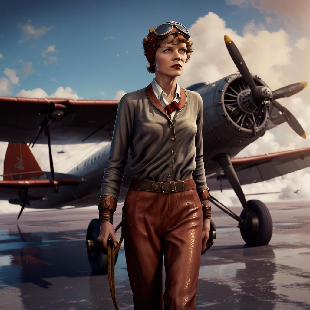 Amelia Earhart Prepares for Last Flight: Detailed Matte Pain...
