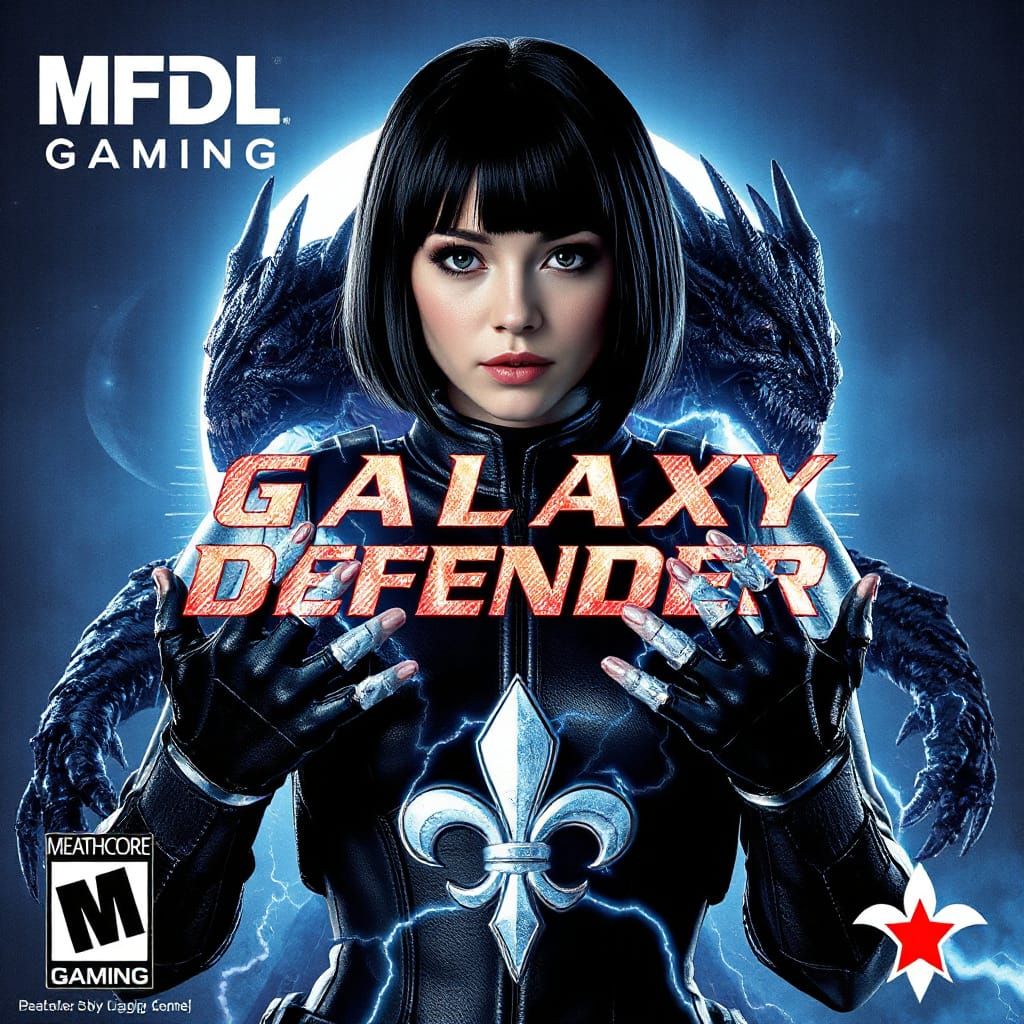 Futuristic Superhero Game Cover with Dragon Emblem