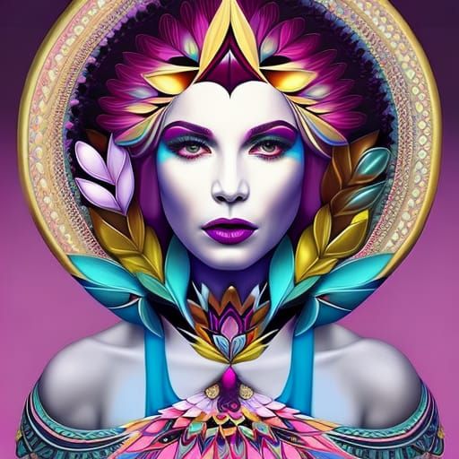 Mystical Woman Portrait with Graffiti Art in Digital Illustr...