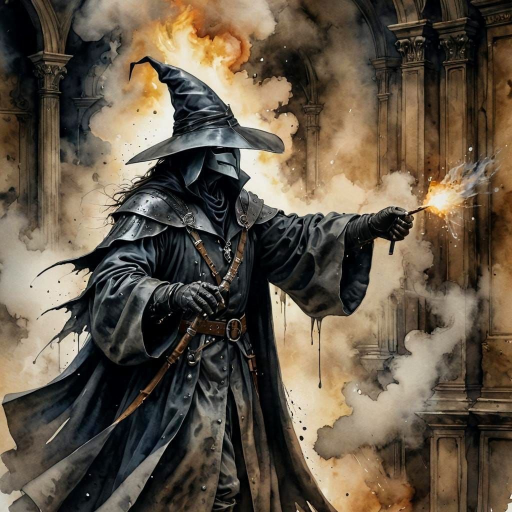 Baroque Plague Doctor in Foggy Medieval Street