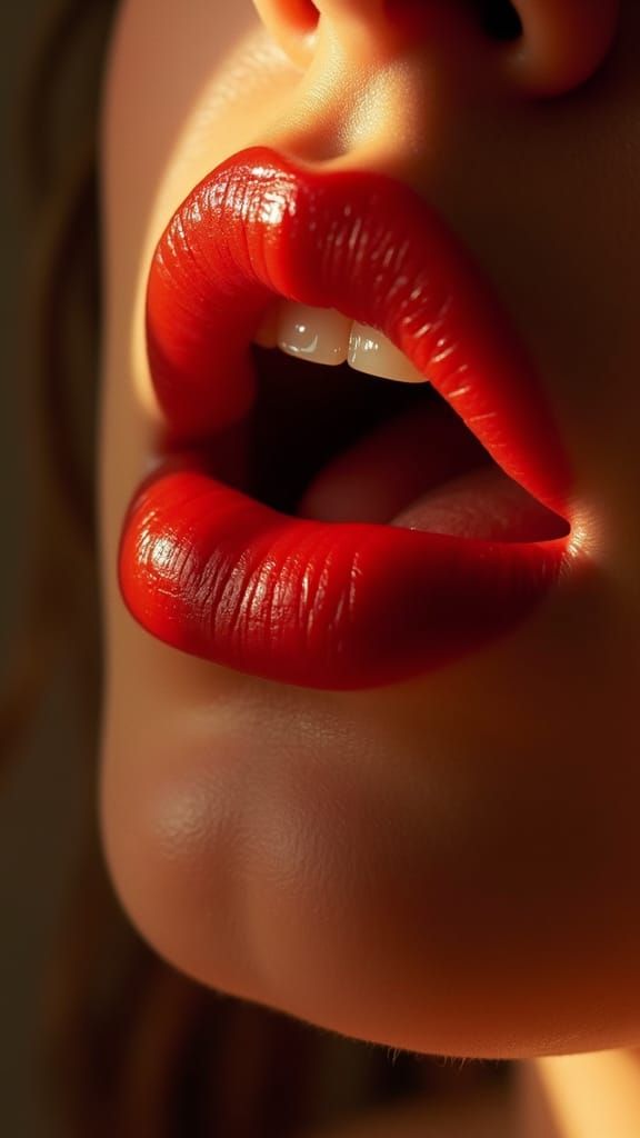 Sensual Red Lips with Finger, Film Grain Texture