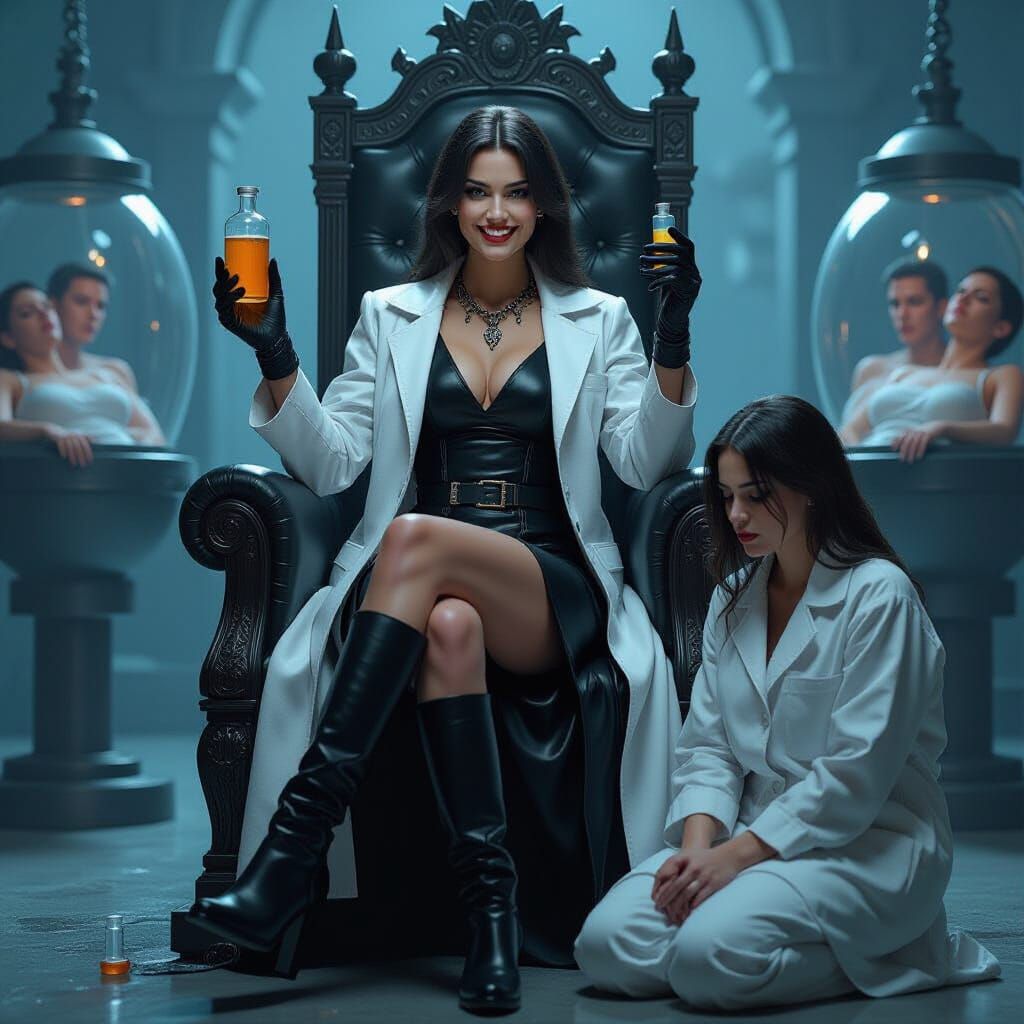 Evil Scientist on Throne with Serum