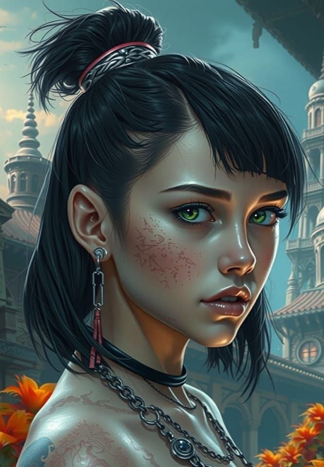 Vibrant Emo Girl Portrait in Concept Art Style