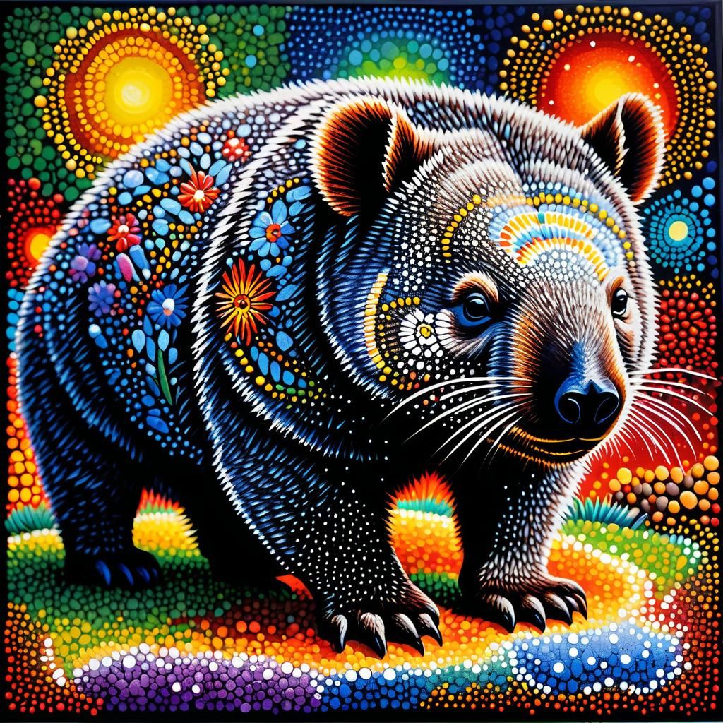 Aboriginal Wombat in Pointillist Style