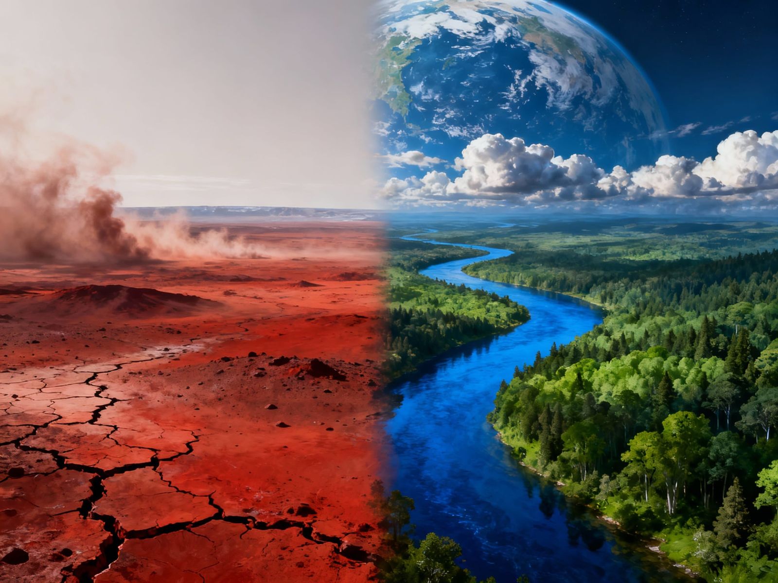 Mars Transformation: Barren to Lush Earth-Like Planet