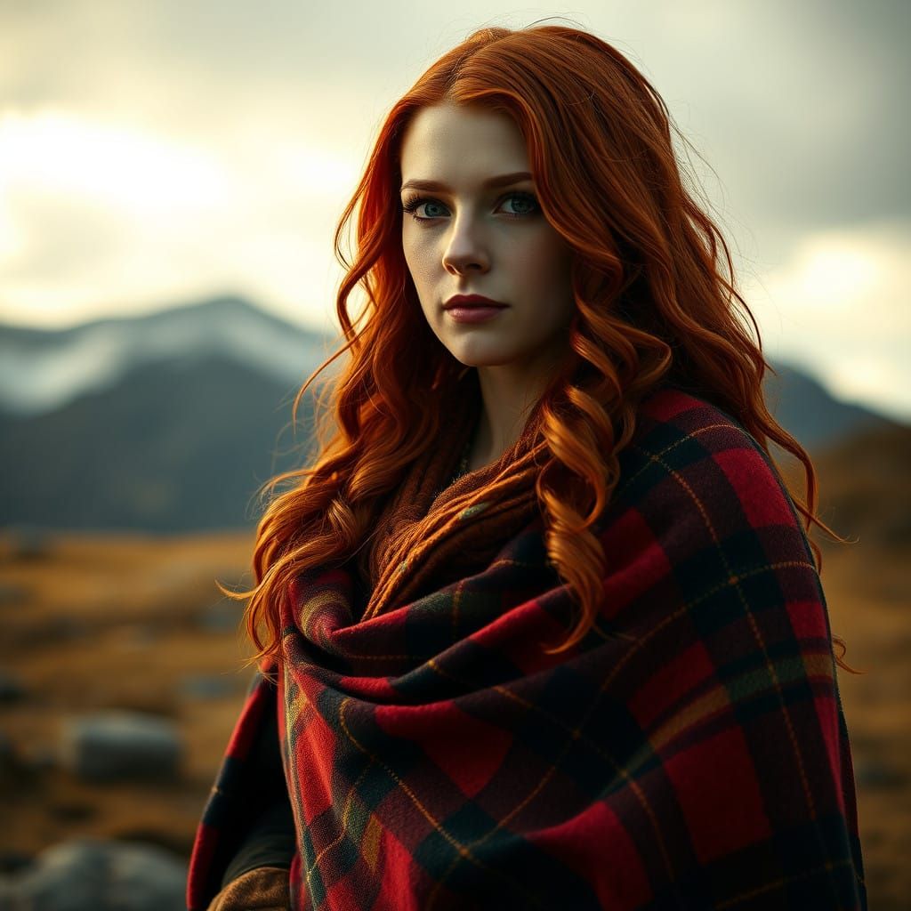 Ethereal Highland Goddess in Earthy Tartan
