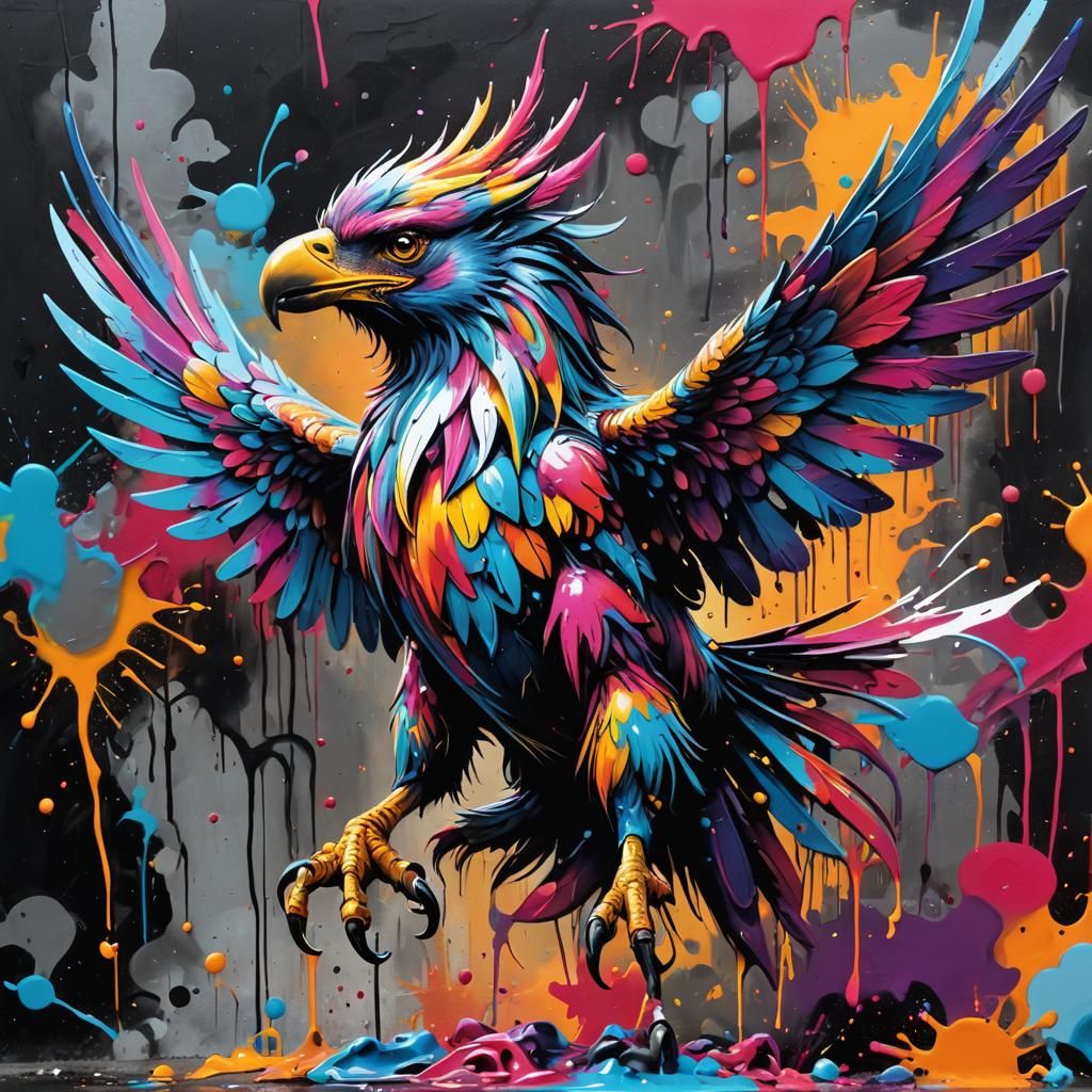 Graffiti Hippogriff in Polychromatic Splash Art