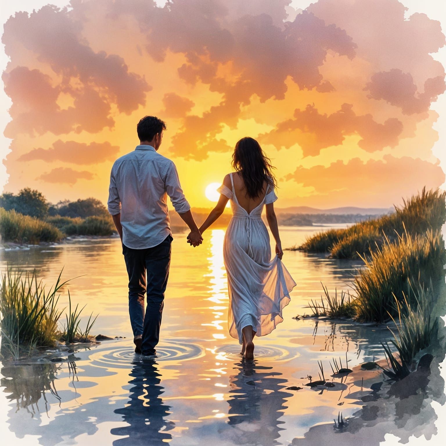 River Flows Gently to the Sea in Love