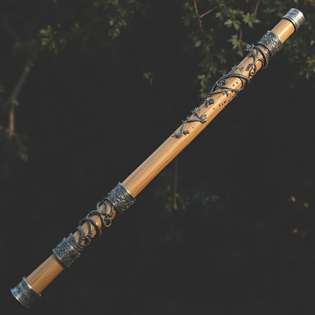 Ornate Martial Arts Staff in Ghibli Anime Style