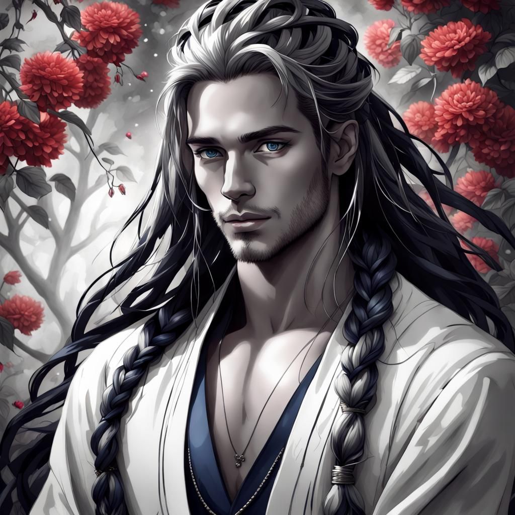 Handsome Fantasy Prince Portrait in Black and White