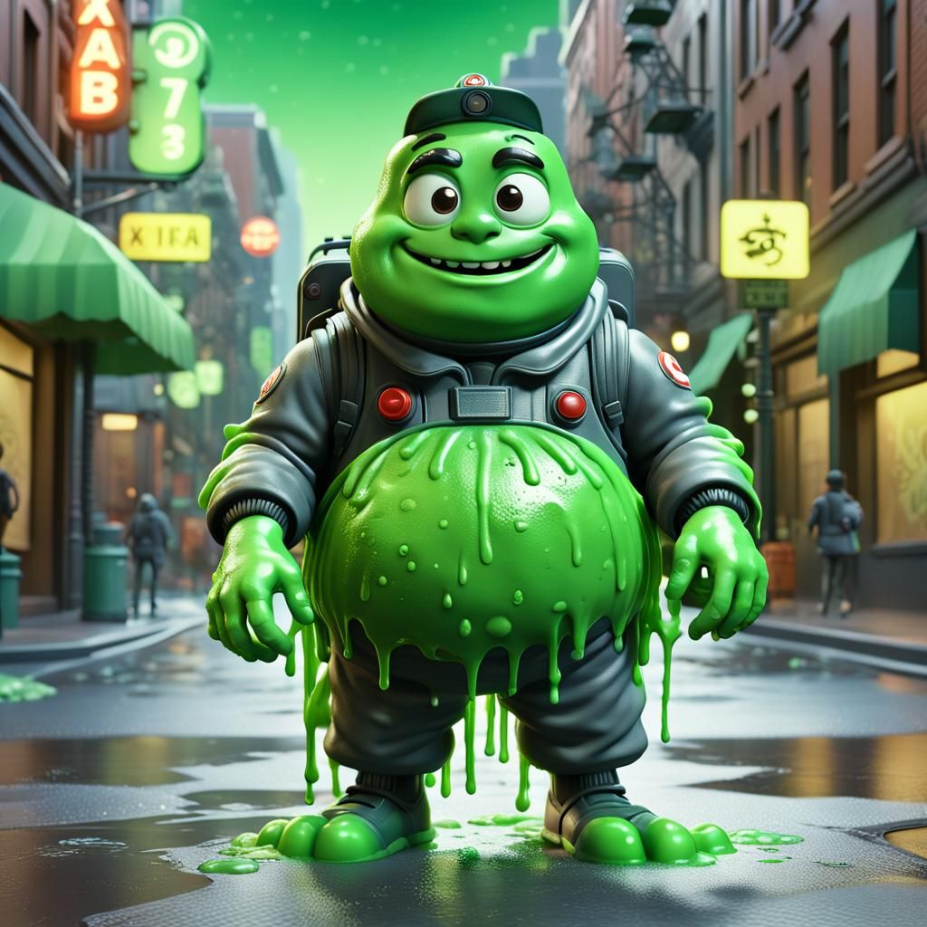 Ghostbusters Figure in City, 3D Digital Art