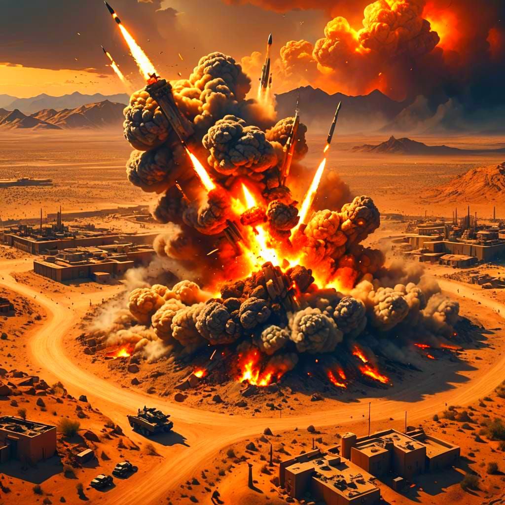 Missiles Strike Military Base: Epic Cinematic Digital Art