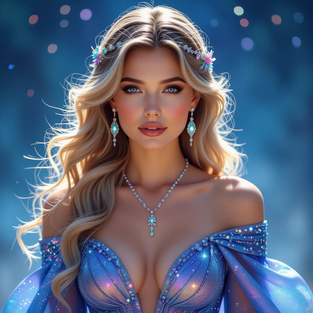 Starlight Goddess in Art Nouveau Style