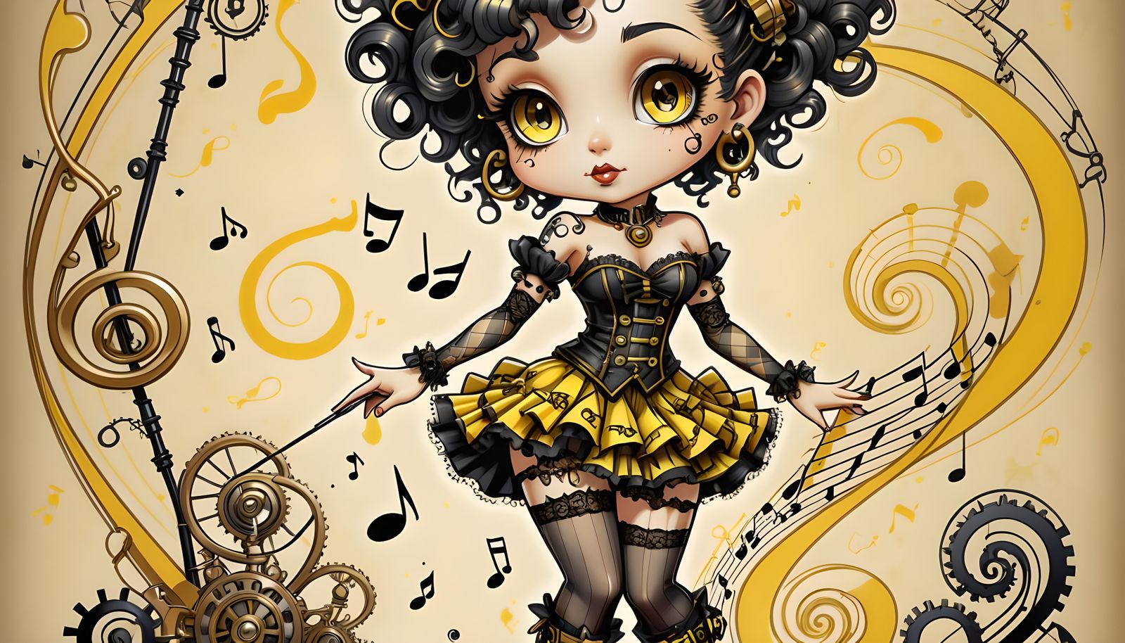 Steampunk Betty Boop Chibi in Victorian Sci-Fi Style