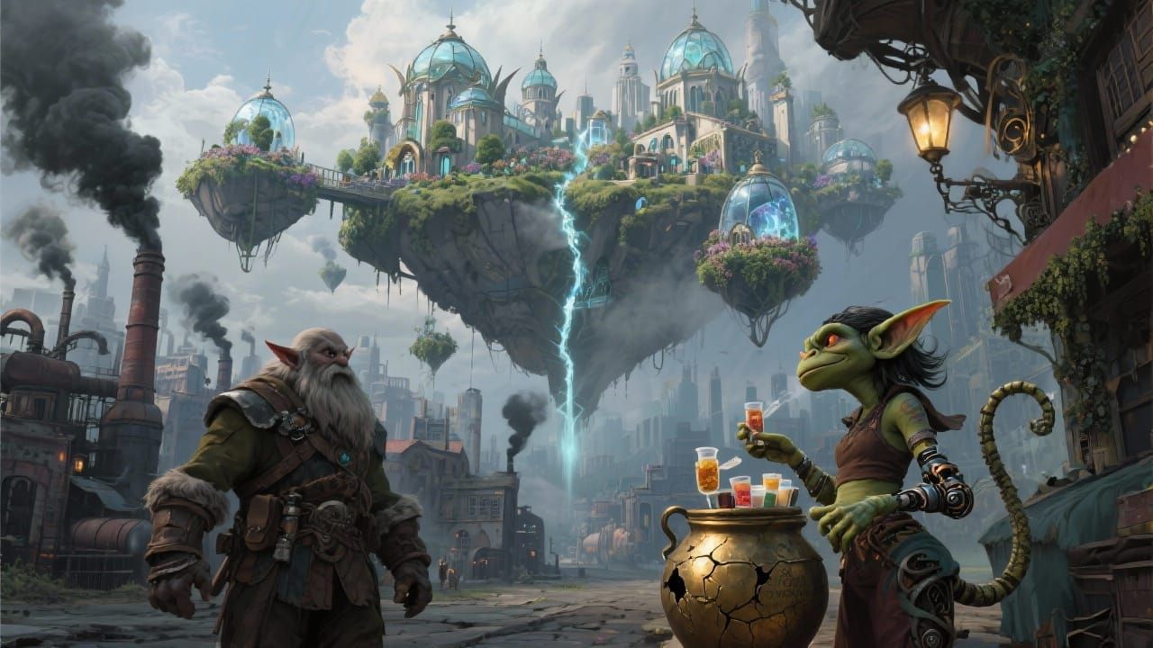 Fantasy City: Elven Heights Above Industrial Slums