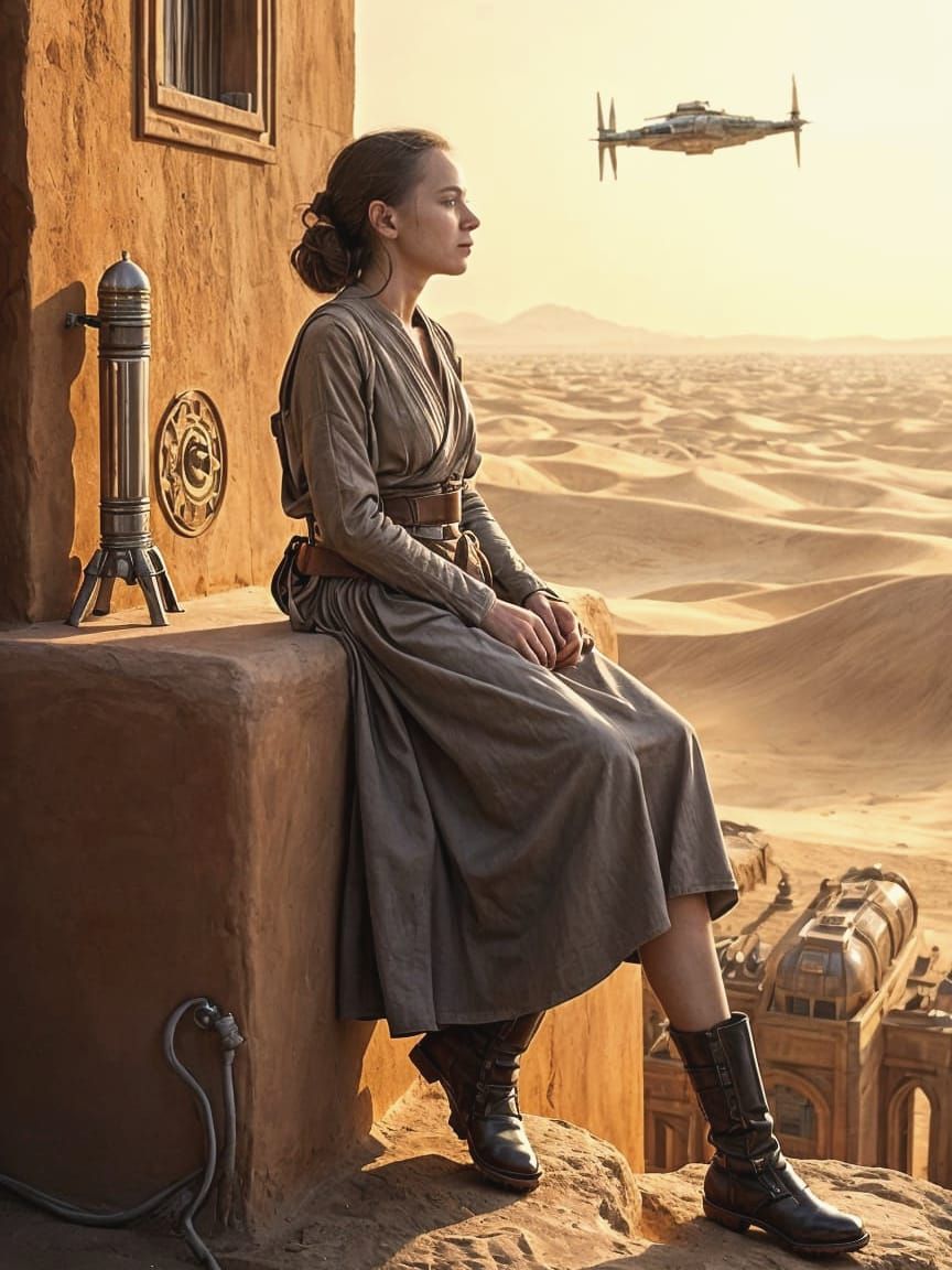 Shmi Skywalker Gazes at Departing Spaceship