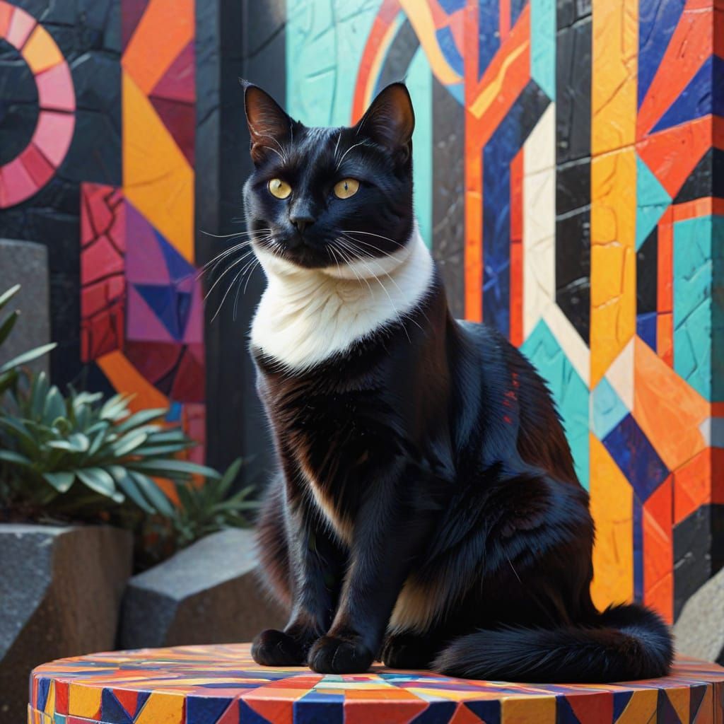 Cubist Chantilly Tiffany Cat with Geometric Patterns