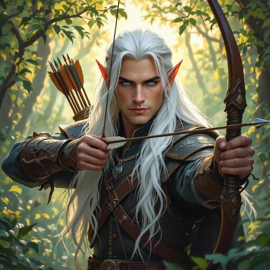Elven Archer in Mystical Forest: Fantasy Concept Art
