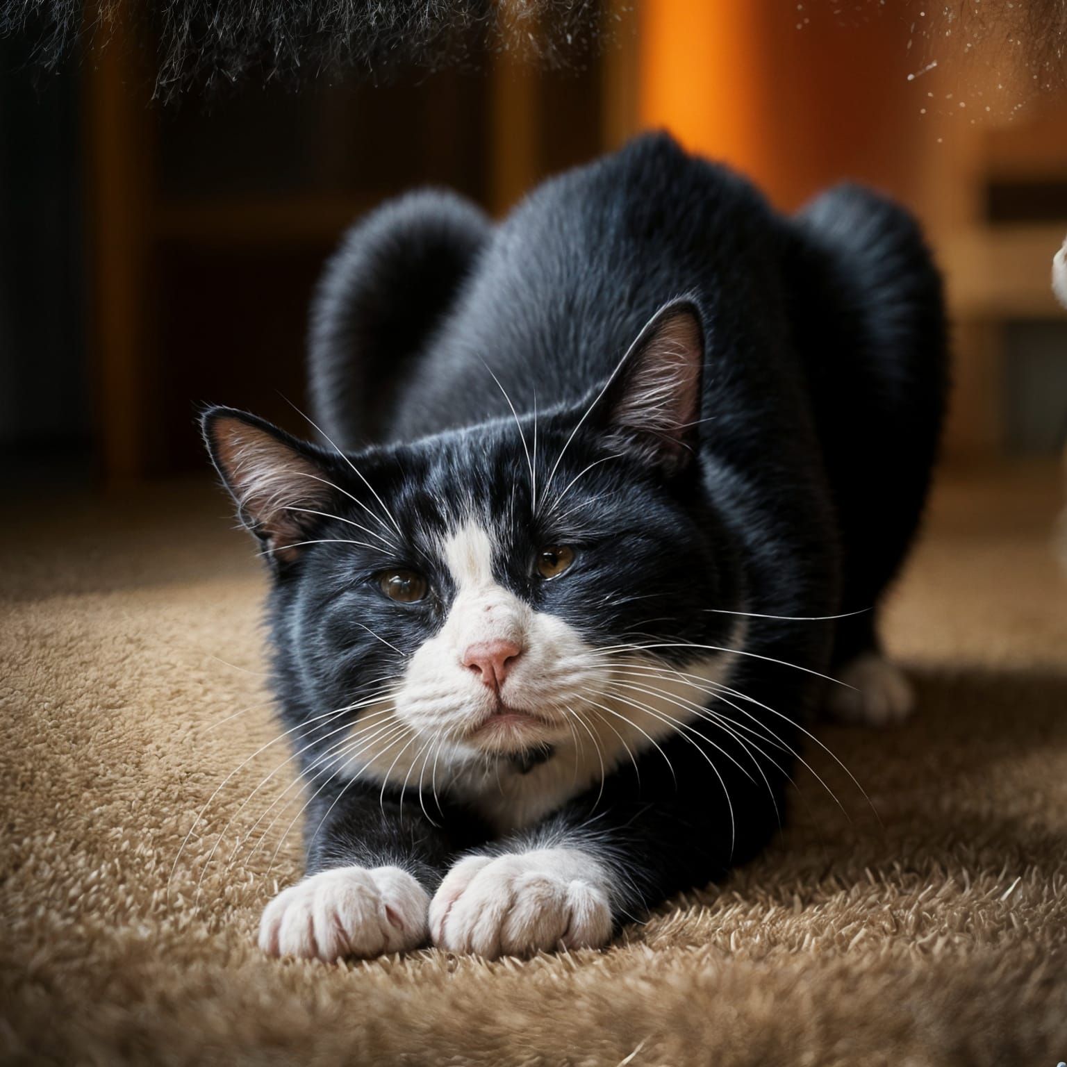 Tuxedo Cat Rolling on Carpet