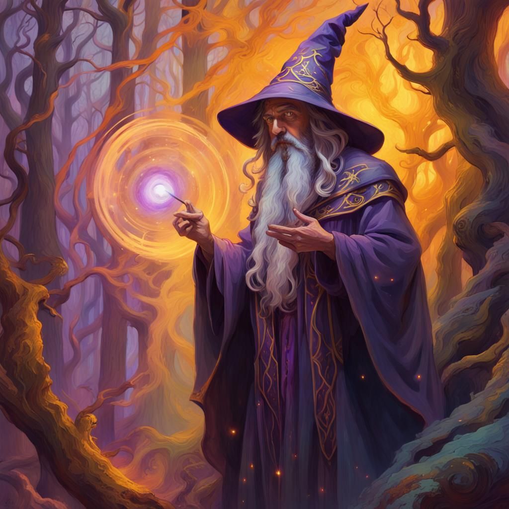 Mystical Forest Wizard's Spell in Dark Fantasy Style