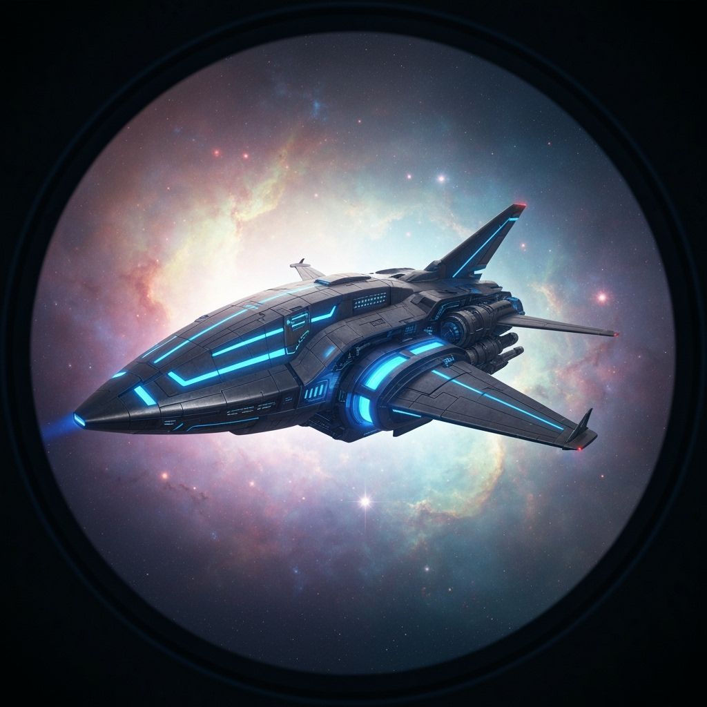 Futuristic Machine Soaring Through Galaxy in Sci-Fi Style