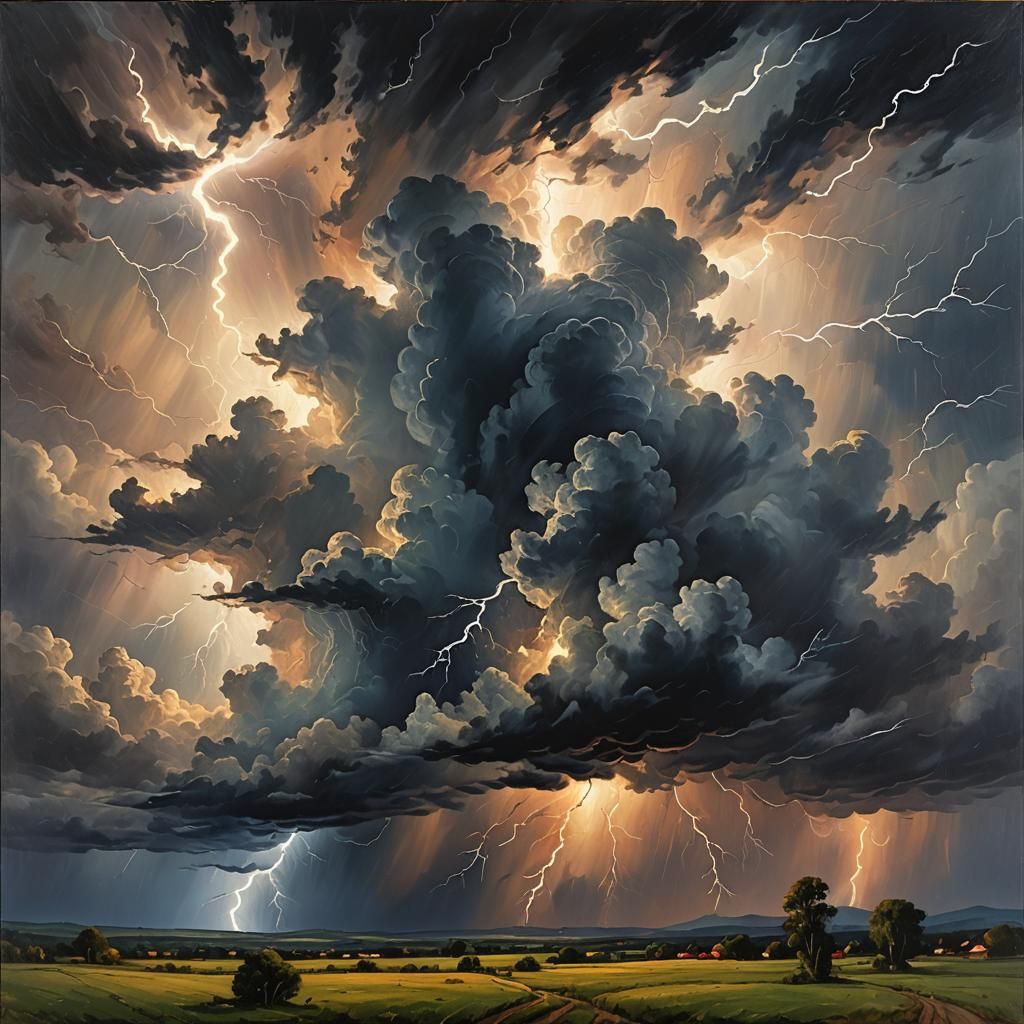 Romantic Oil Painting of a Stormy Sky