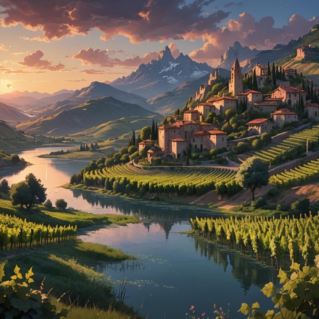 Mountains and Vineyard: Detailed Matte Painting