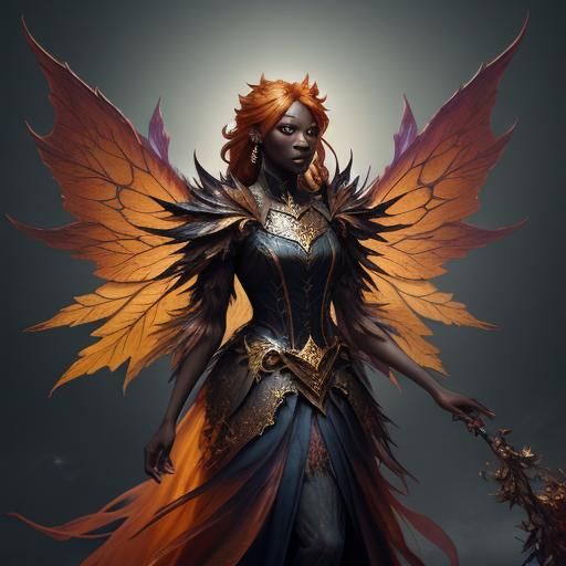 Dark Fantasy Fairy Amidst Whimsical Foliage in Golden Hour