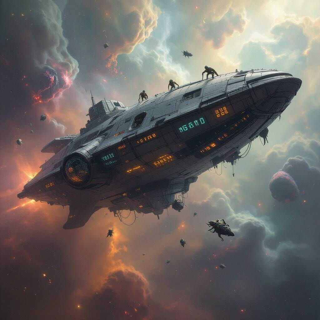 Colossal Derelict Spaceship in Nebula, Biomechanical Art